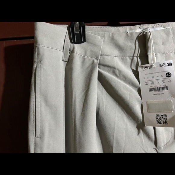 Bershka Boxer High Rise Wrap Over Wide Leg Tailored Trouser Pants Stone Size 10 - Picture 7 of 16